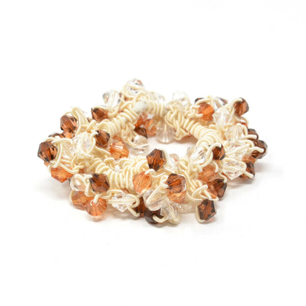 Haargummi mit Glasperlen in Organza Säckchen Beige